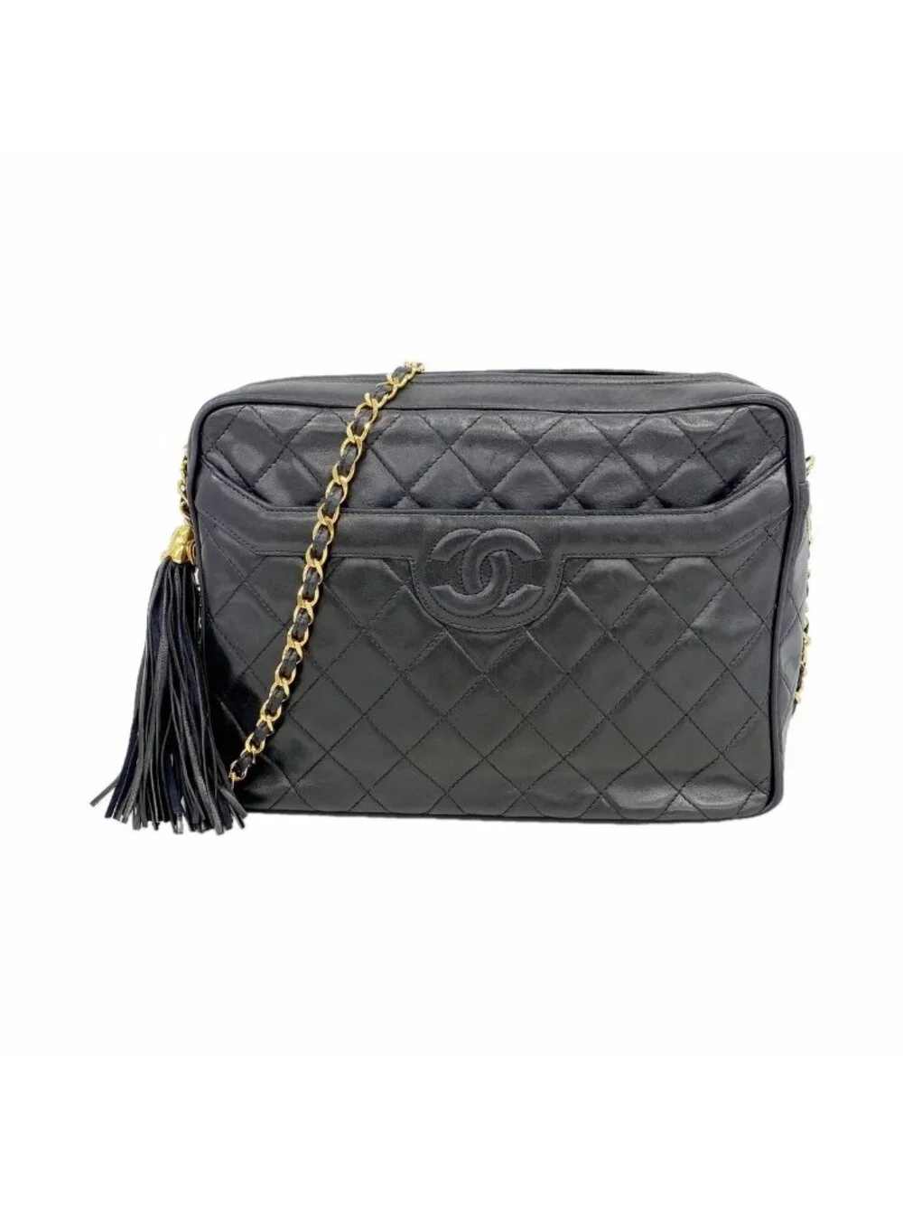 Chanel Shoulder Bag Quilted Lambskin Black Gold